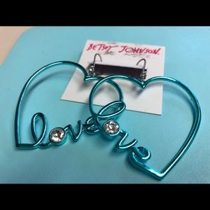 Betsey Johnson blue heart hooped earrings